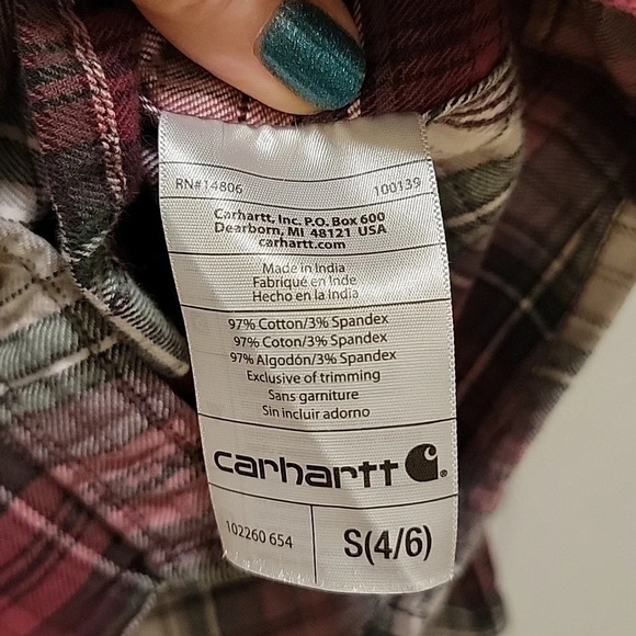 Carhartt Plaid Long Sleeve Flannel Button Down Shirt Size Small - Picture 4 of 7